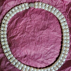 VINTAGE STERLING SILVER CULTURED PEARL CHOKER NECKLACE